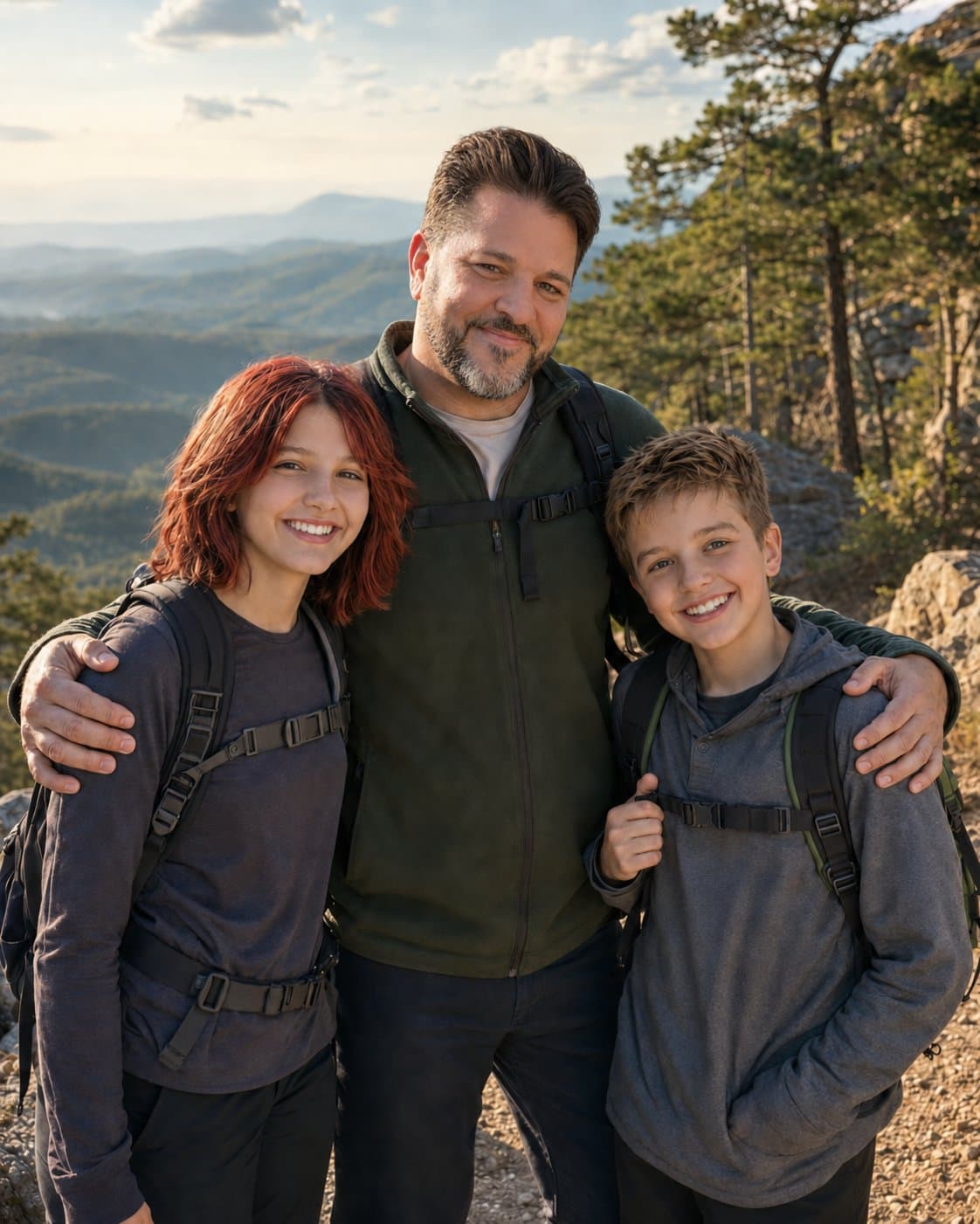 Evan hiking with his two kids