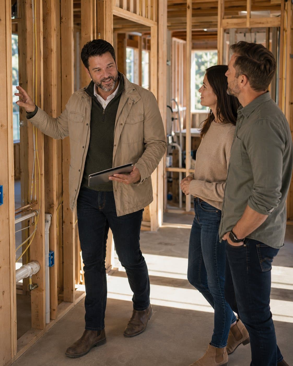 Evan walking clients through a home under construction
